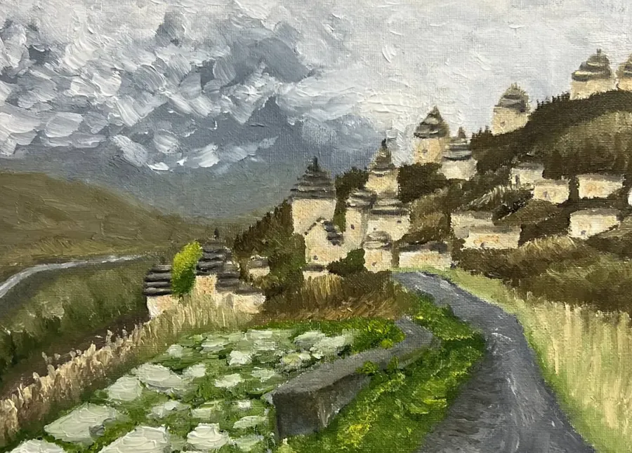 Работа ученика: Горное селение и дорога