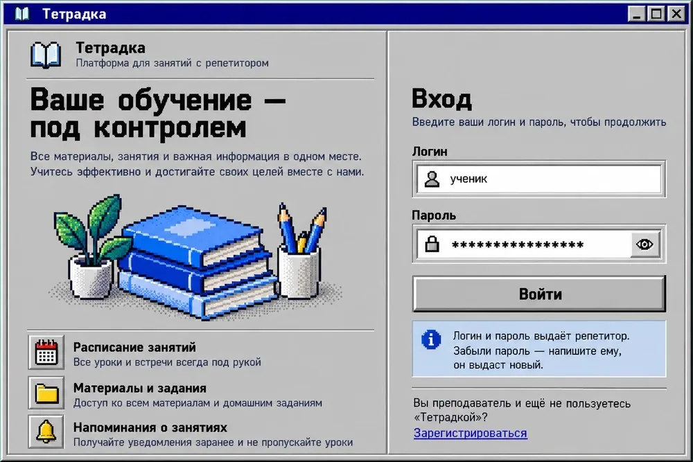 Экран входа в «Тетрадку»